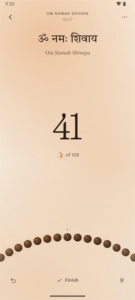 Japa's counter: Om Namah Shivaya at 41 of 108, with a rudraksha mala arc